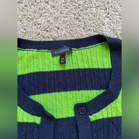Talbots cardigan size xs green and navy sweater - Picture 6 of 6